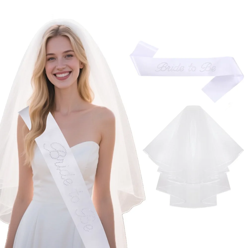 2 unids/set novia para ser satén faja y velo para despedida de soltera boda compromiso despedida de soltera suministros de decoración para fiesta