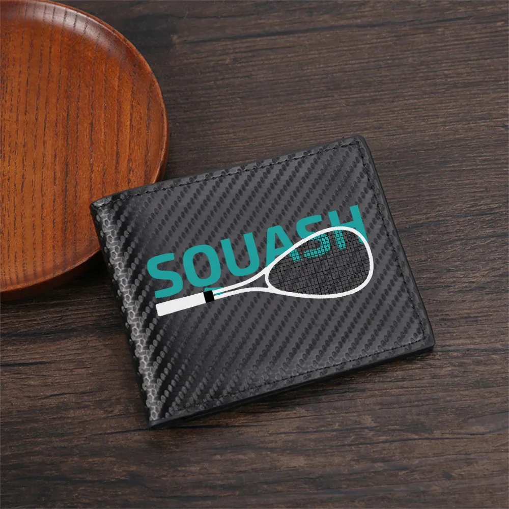 Squash racket turquoise text black background Men's Wallets Simple Business Modern Stylish Printing Design Gifts For Father Boyf