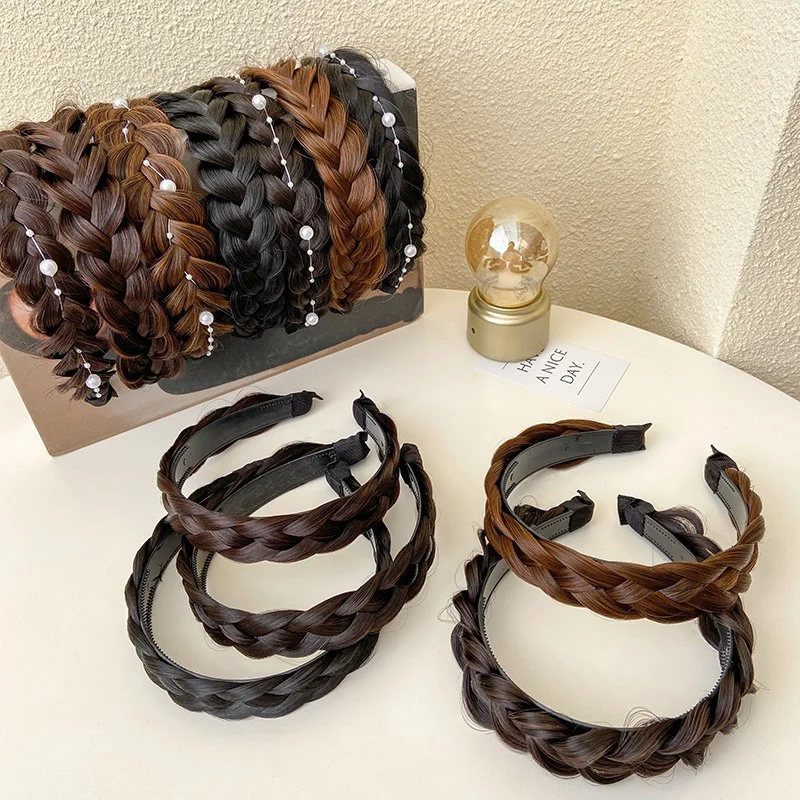 Wig Twist Headbands for Women Wide Fishbone Braids Hairbands Handmade Retro Head Hoop Hair Styling Headwear Hair Accessories