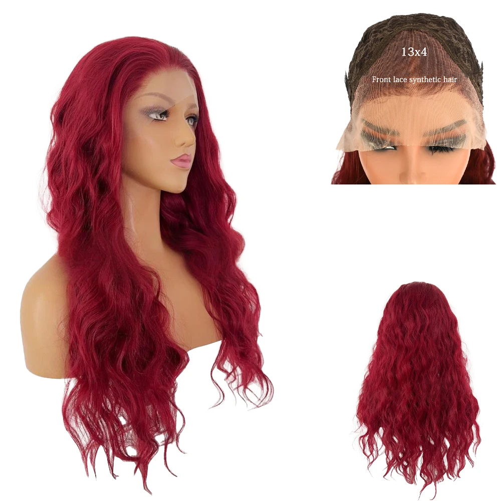 

The New 26-Inch Red Small Curly 13x4 Front Lace Synthetic Hair Is A High-End Hand-Hooked Wig Suitable For Ladies Daily Parties