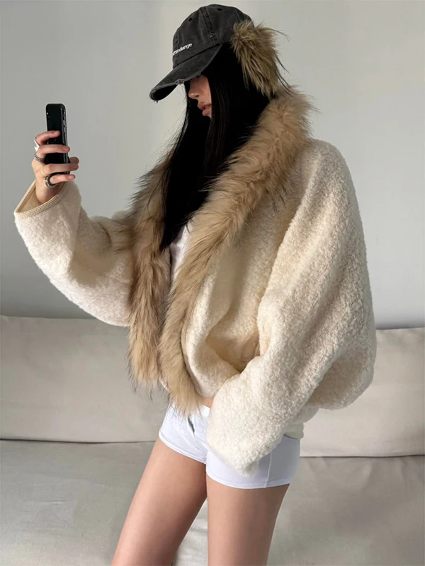 

French Sle Women's ort Fur Collar Coat Warmth Loose Fit Autumn Winter Faionable Versatile Soft Plu Outerwear