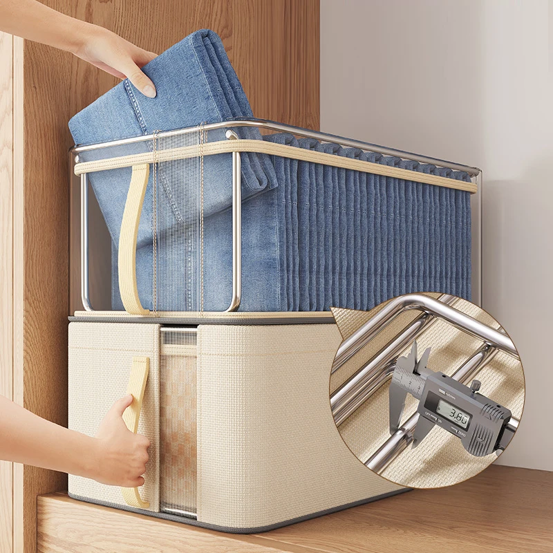 صندوق تخزين الملابس صندوق تخزين ملابس أكسفورد سعة كبيرة منظمات السترة صناديق مقسم خزانة منزلية بإطار فولاذي #3