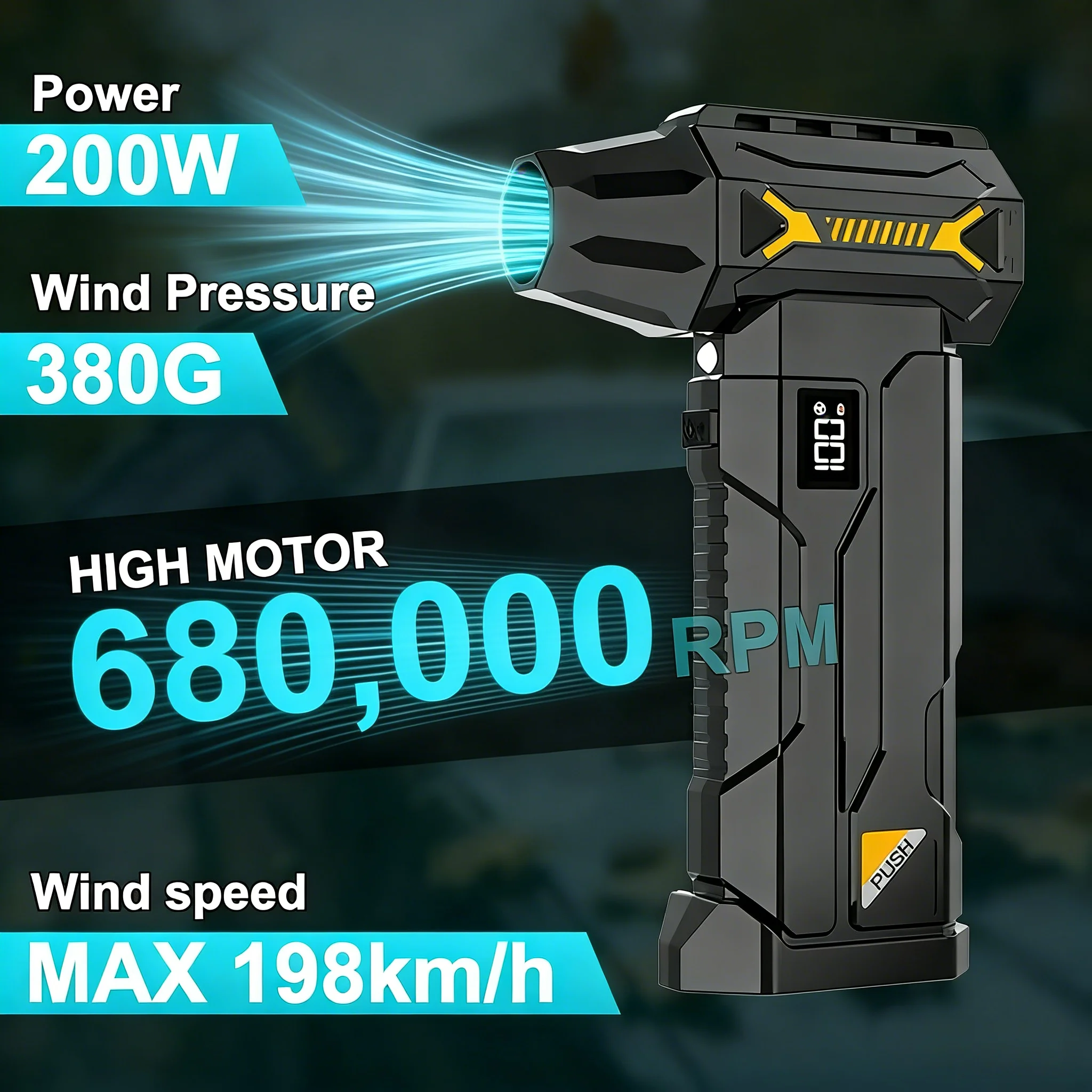 

680000RPM Violent Turbo Fan vacuum Air Blower 240W Brushless Motor 380g Pressure LED light for Home Car PC Snow cleaning