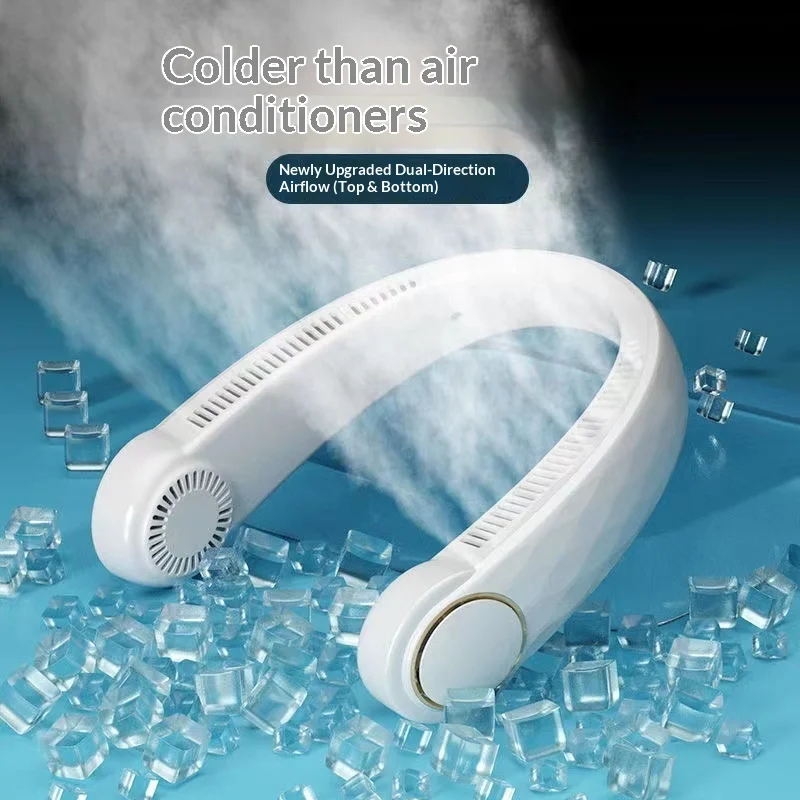 Customized Logo Neck Fan, USB Rechargeable, Ultra-Quiet Bladeless Design, Portable for Outdoor & Student Use