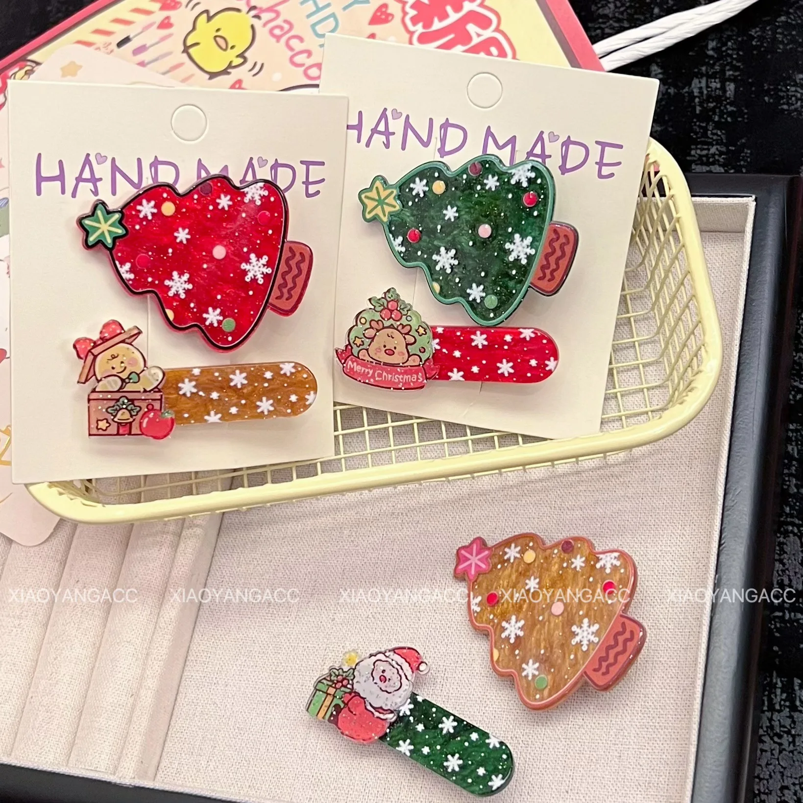 Hair Clip Christmas Cute Reindeer Gingerbread Man Bangs Acrylic Enamel Red Green Silver Elegant Party Gift Kit for Women