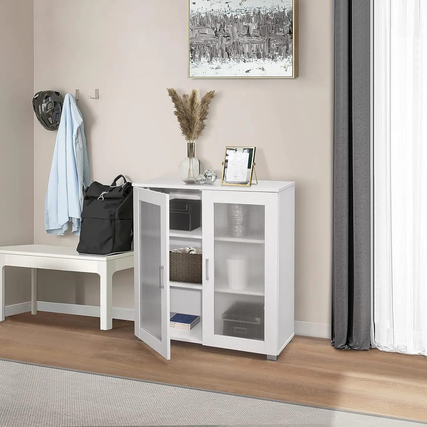 

2-Door Accent Storage Cabinet, Sideboard Buffet Floor Storage Cupboard For Kitchen, Dining Room, Living Room,, Customized