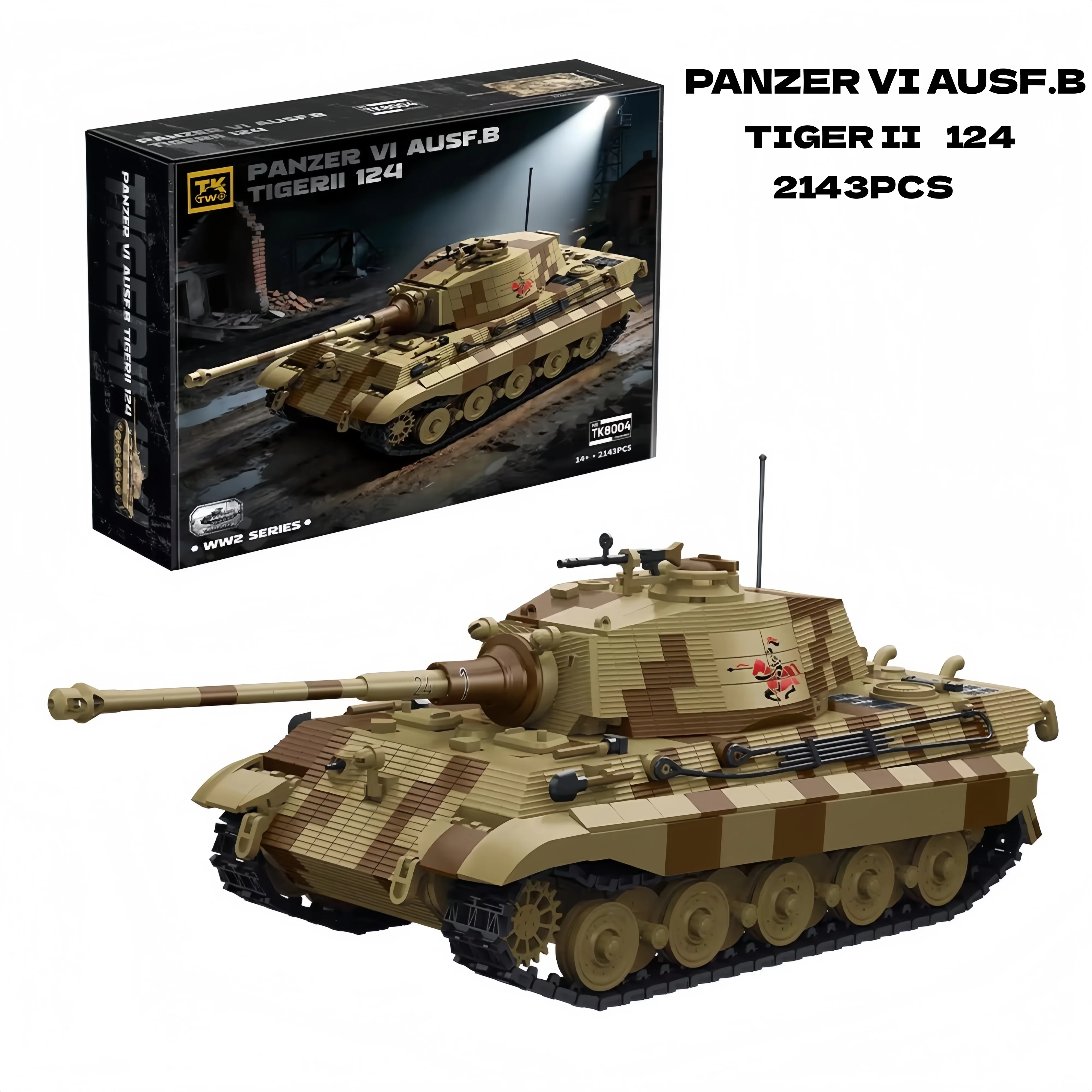 2143PCS TK8004 Military Building Blocks King Tiger Heavy Tank Panzer VI Ausf.B Model Armored Vehicle Toy for Adults