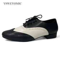 Indoor Latin Dance Shoes For Man White and Black Leather 1inch 1.5inch Heels Ballroom Salsa Dance Shoes For Men