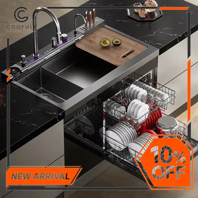 1000mm Stainless Steel Ultrasonic Sink Built in Dishwasher 13 Sets Kitchen Wash Basin for Home Hotel Commercial Use Modern