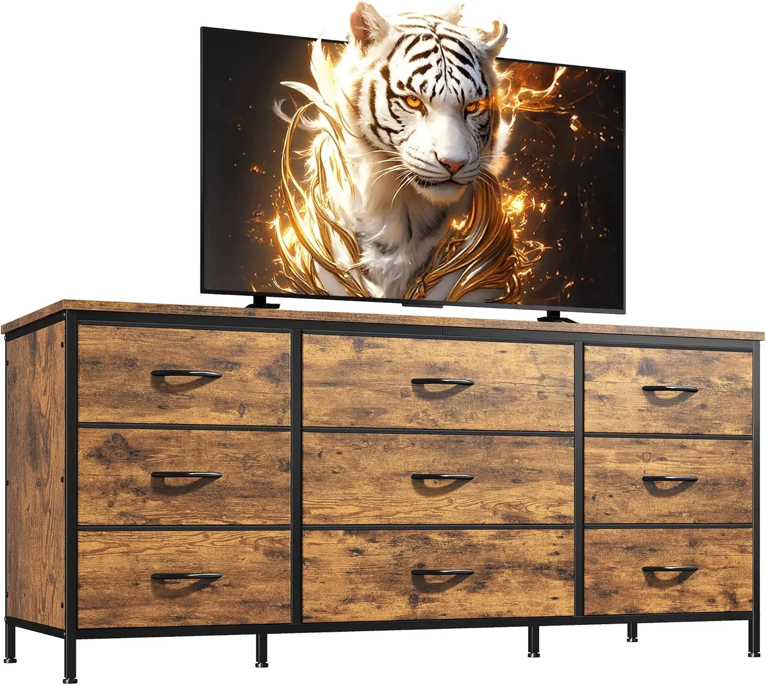 Dresser TV Stand with 9 Drawers for 60'' TV Stand for Bedroom Long Dresser for Bedroom Wide Dressers & Chests of Drawers, Sturdy