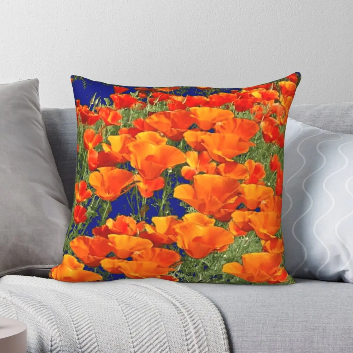 Funda de almohada cuadrada con diseño de flor de California naranja, de poliéster, lino, terciopelo, creativa, con cremallera, funda de cojín para coche, 18 pulgadas