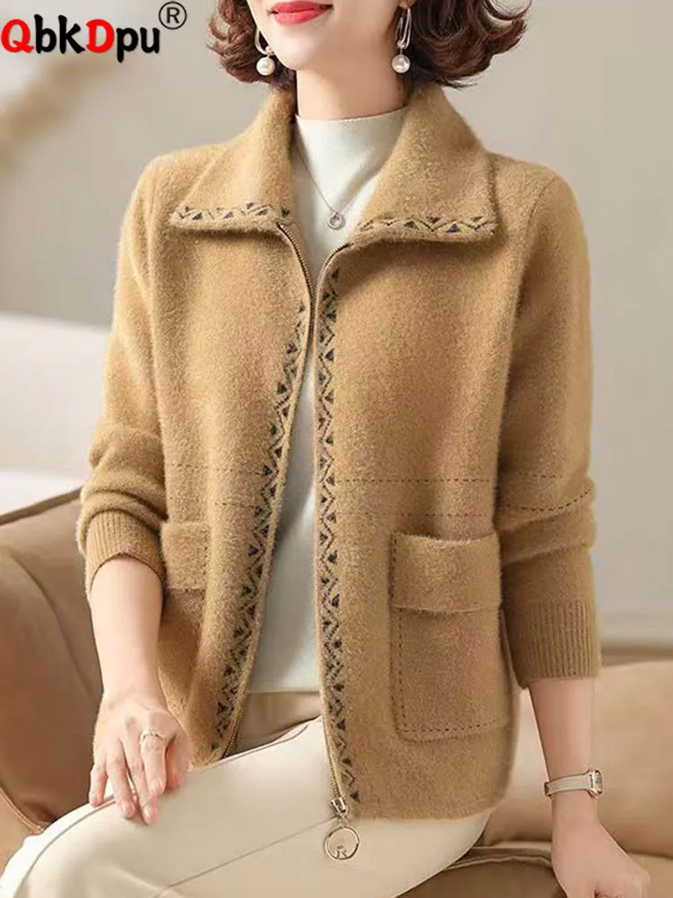 

Верхняя одежда для мам из искусственного меха норки, женские повседневные куртки с лацканами и молнией, дизайнерские куртки, топы, корейская мода, Chaquetas Blusas с длинными рукавами, новинка