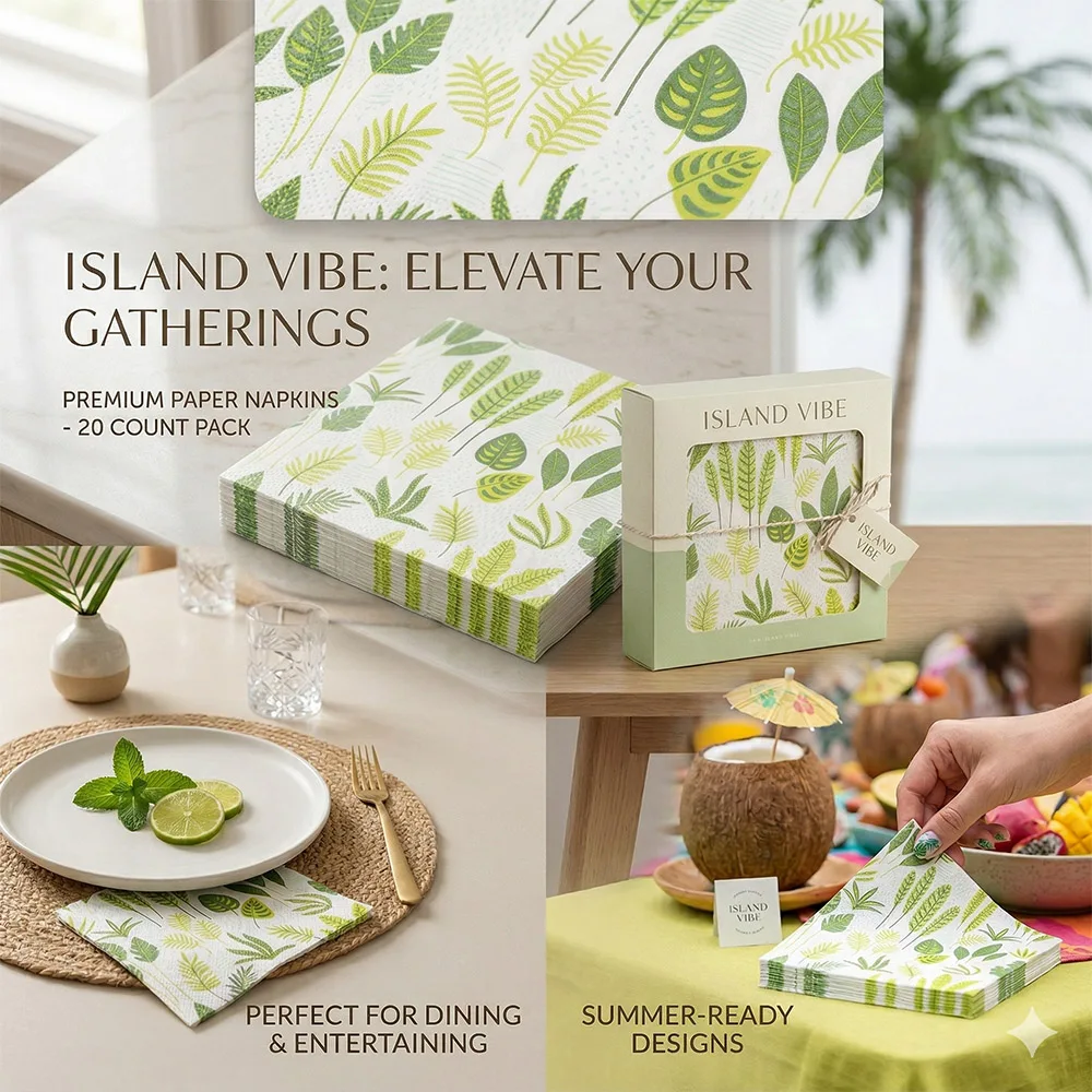 Botanical Green Leaves Decoupage Paper Napkins for Wedding Birthday Party Supplies Baby Shower DIY Nature Table Decor 냅킨