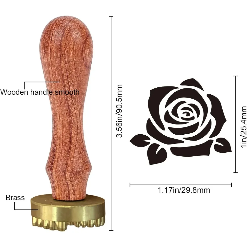 Ice Stamp Flower Ice Cube Stamp Rose Ice Branding with Removable Brass Head & Wood Handle Vintage 1.2