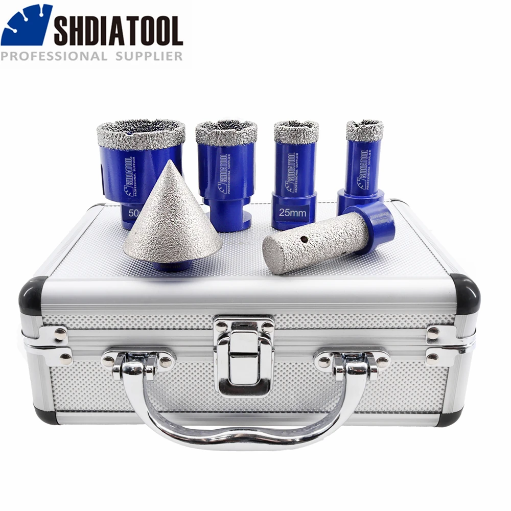 SHDIATOOL Diamond Drilling Milling Bits Kit M14 with Box Dia20/25/35/50mm Core Drill Crown+20mm Finger Bit+50mm Chamfer Tile