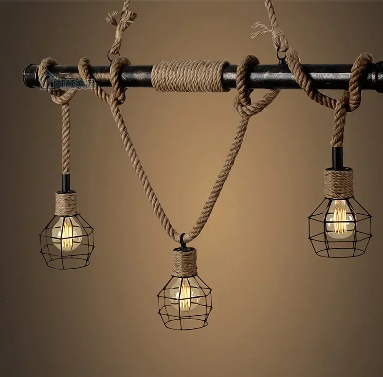

North American type rural water rope lamp loft clothing store restaurant industry wind pendant lightiron pipe