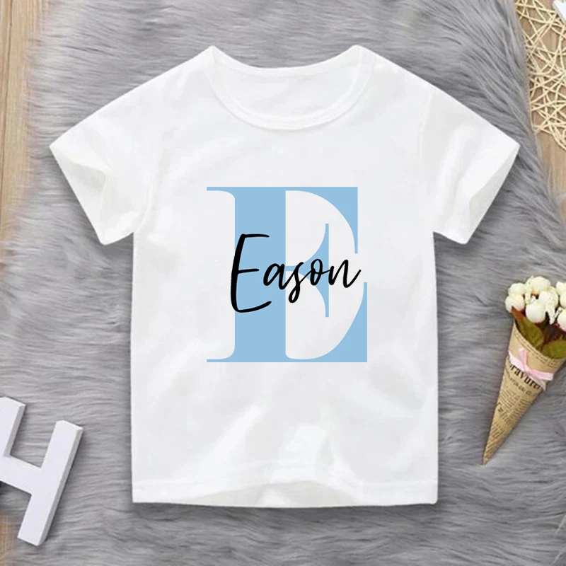 Personalized Alphabet Letter Name Boy T-Shirt Custom Kids Initial Name Shirt Funny White Children Shirts Tees Kids Birthday Gift