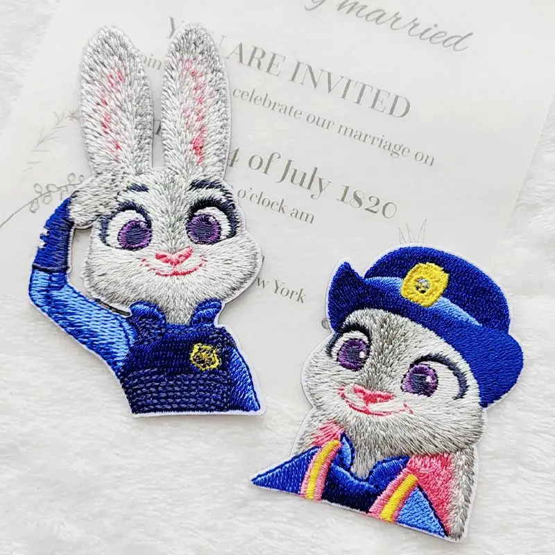 Pano lavável adesivos para reparação de roupas e decoração, Disney Zootopia Judy Hopps, Nick Wide Cute Doll Shape, auto-adesivo