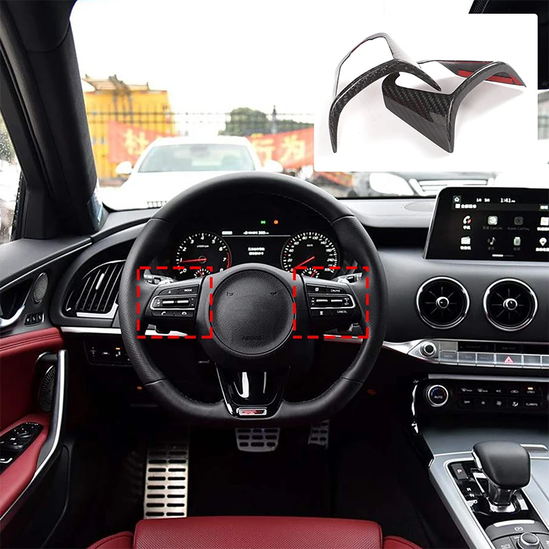 

Real carbon fiber For Kia Stinger 2018-2021 car steering wheel button frame decorative sticker car modification accessories