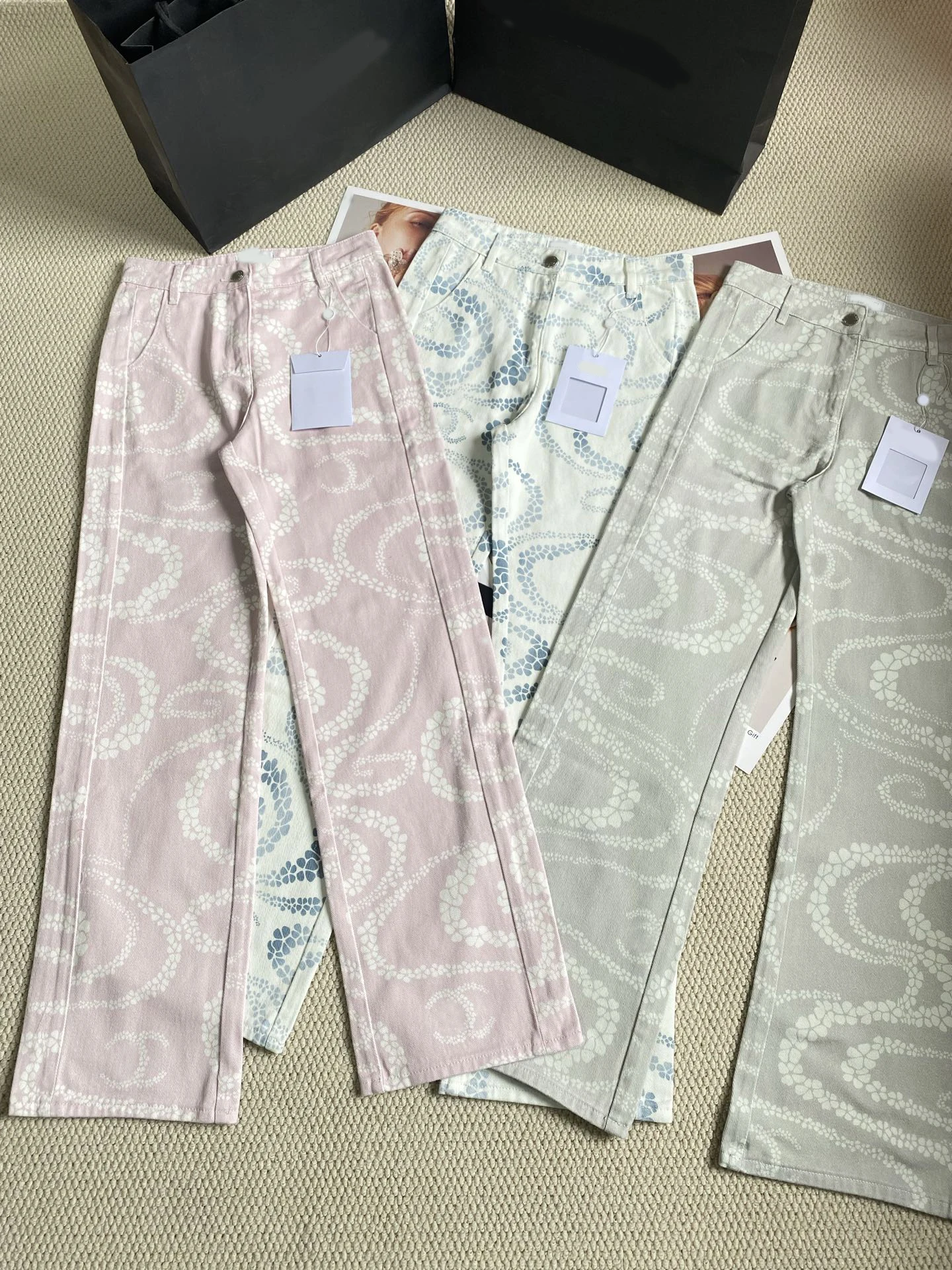 

New summer style of high-waisted, slimming and slightly flared jeans with double C letter print pattern in 2025