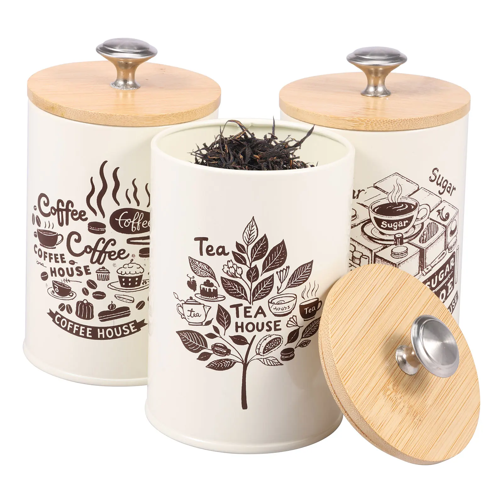 3Pcs Küche Kaffee Zucker Tee Kanister Vintage Metall Lebensmittel Lagerung Box Mehrkorn Tank Flasche Getrocknete Früchte Tee Lagerung Container