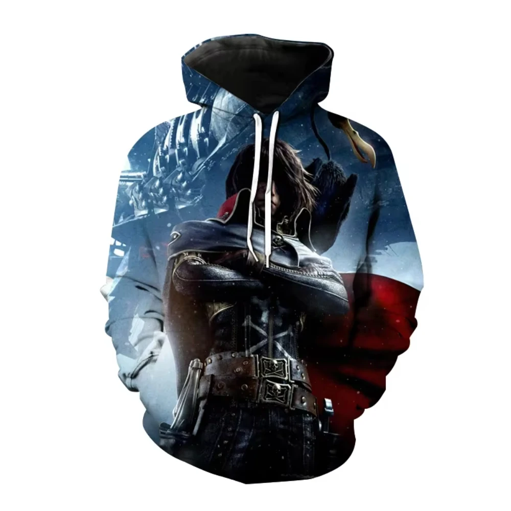 Anime Space Pirate Captain Harlock 3D Printed Men's Hoodie Casual Long Sleeves Outdoor Pullover Sweatshirt Kids Unisex Clothing