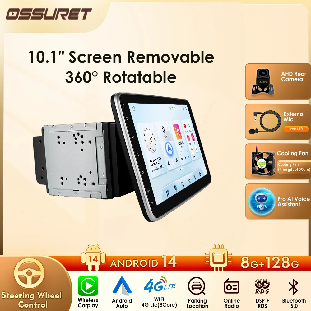 10.1 Polegada octa carplay estéreo do carro universal 2 din android rádio tela rotativa reprodutor multimídia vídeo autoradio áudio rds dsp