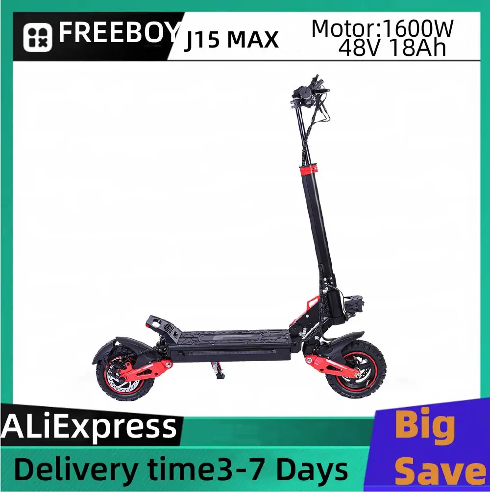 

FREEBOY J15 MAX 48V 18AH Folding E-Scooter Adult Electric Scooter 1600W Motor 10 Fat Tire E-Mountain Scooter
