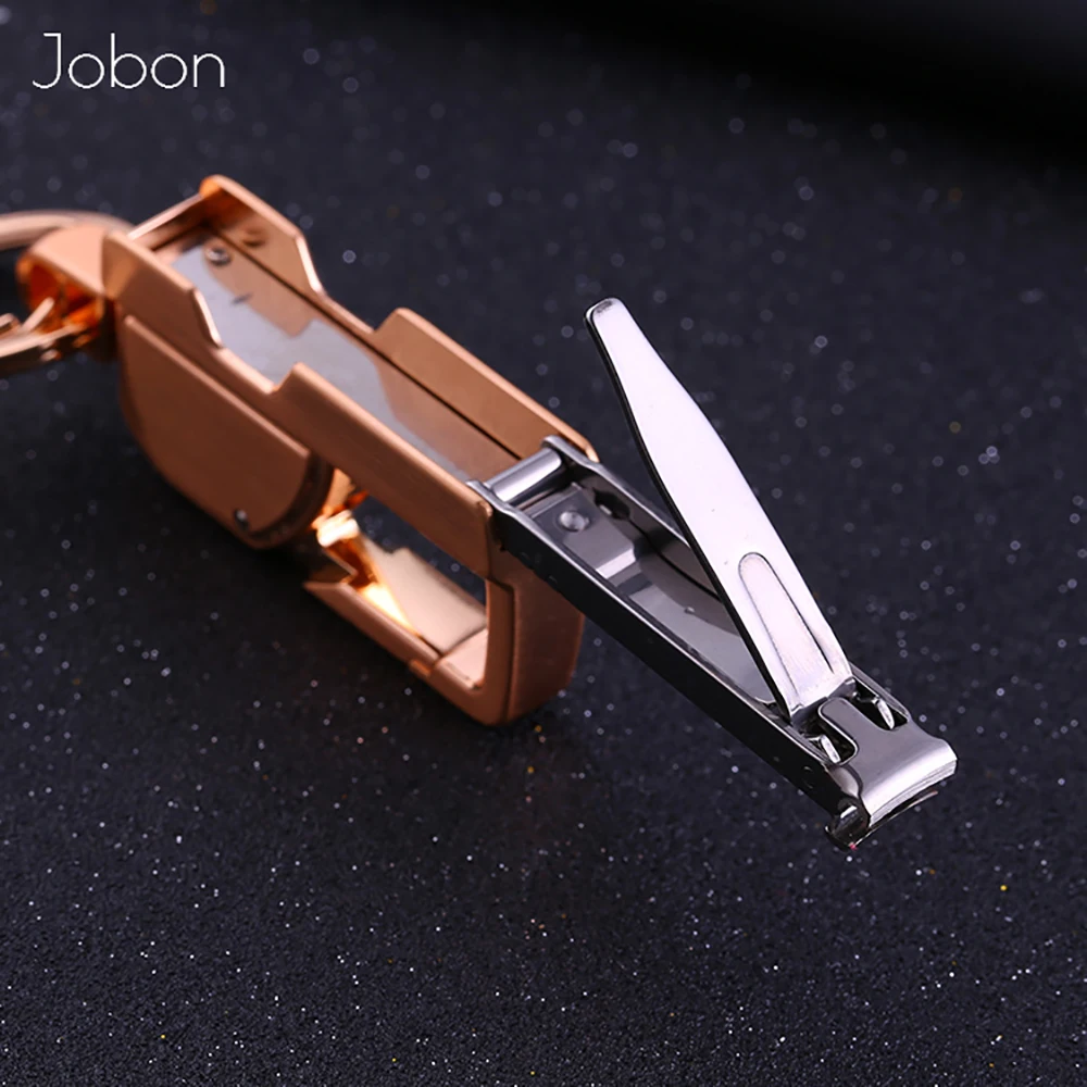 Jobon Men Key Chain Knife Tool Creative Folding Clipper Metal Car Keychains LED Lighting Key Rings Holder Best Gift High Quality