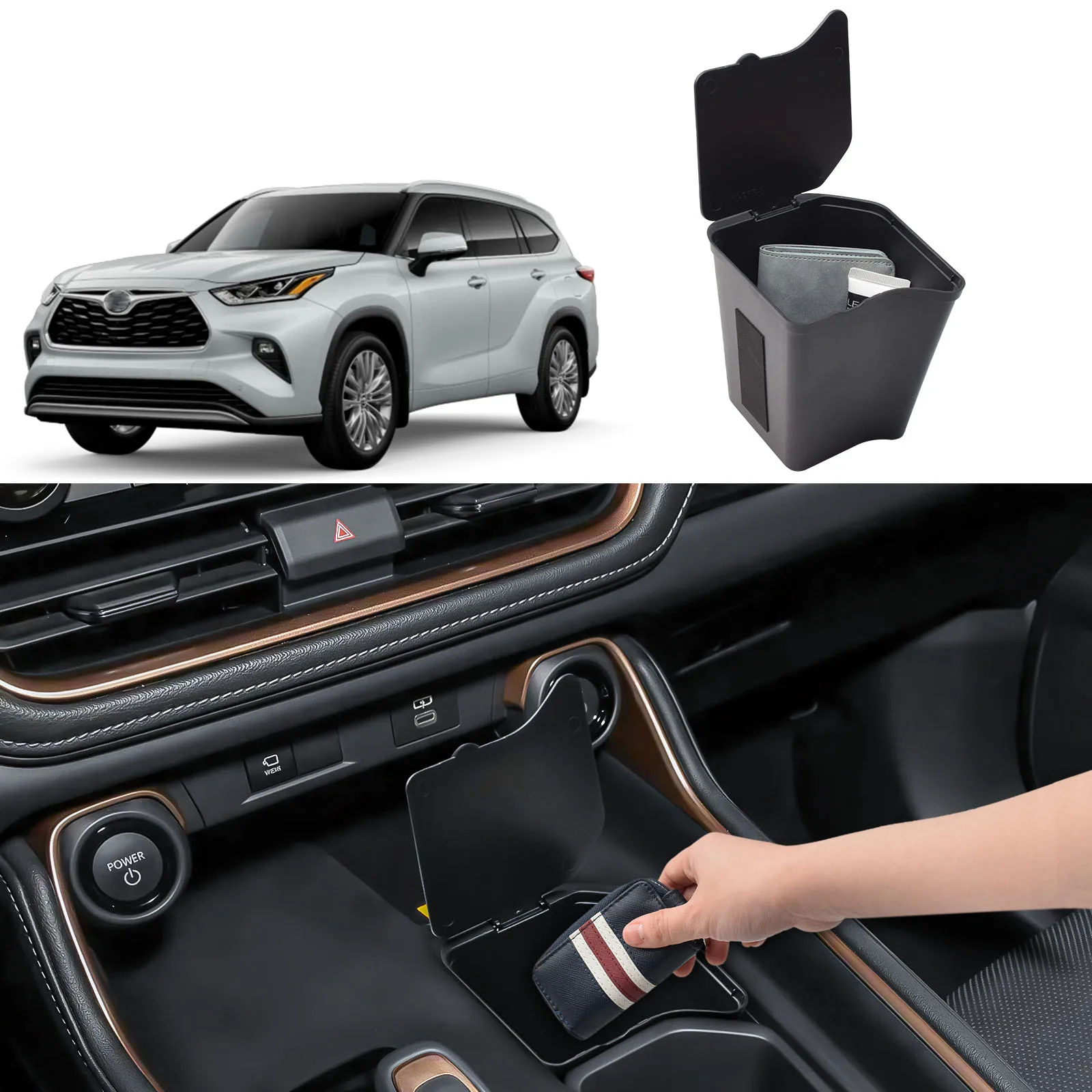 

Center Console Cup Holder Organizer for 2023 2024 2025 2026 Toyota Grand Highlander Gear Shift Coin Storage Box Car Accessories