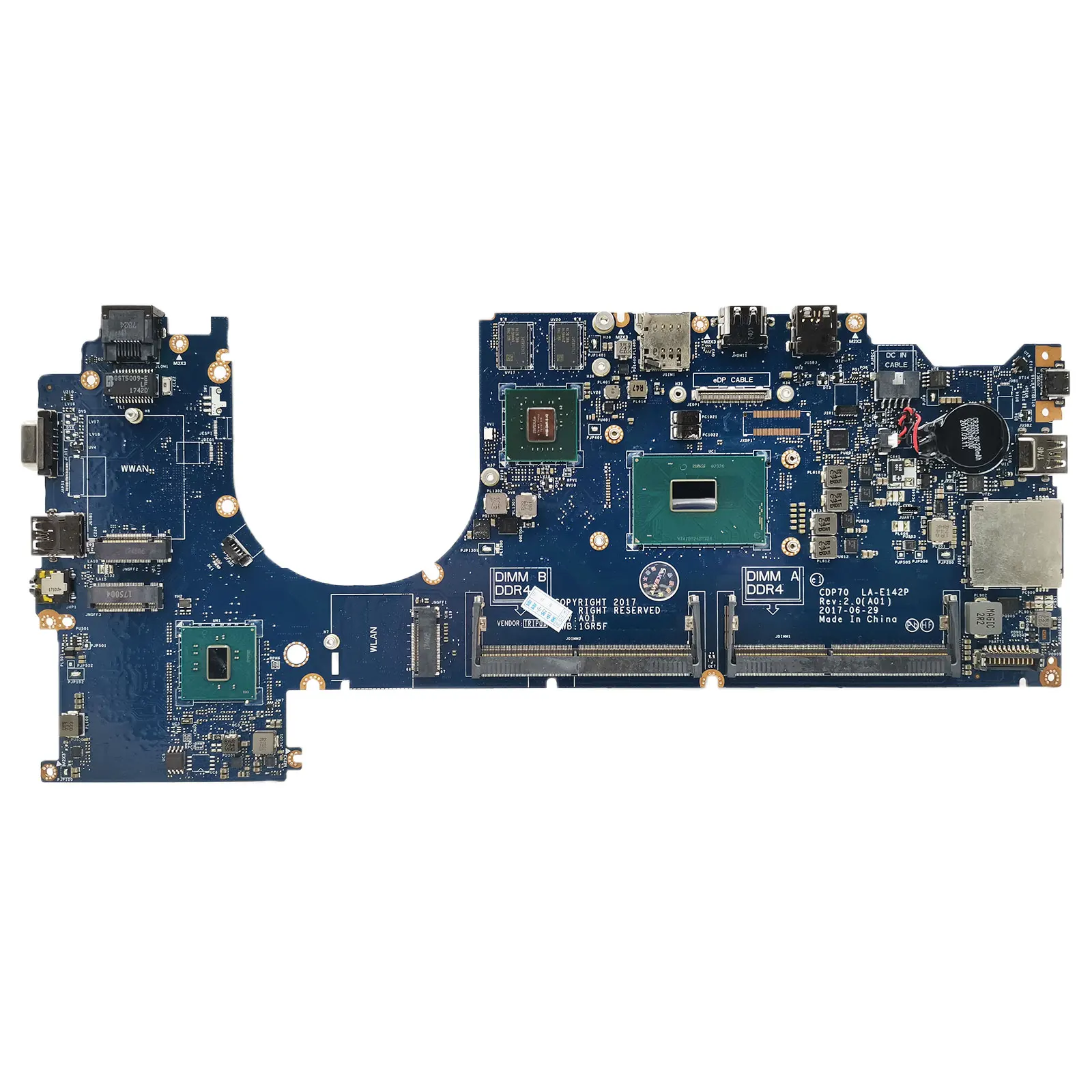 LA-E142P Notebook Mainboard For Dell Latitude 5480 0HWNFC N16S-GMR-S-A2 2G 100％ test Notebook Motherboard CPU I5 I7 7th Gen