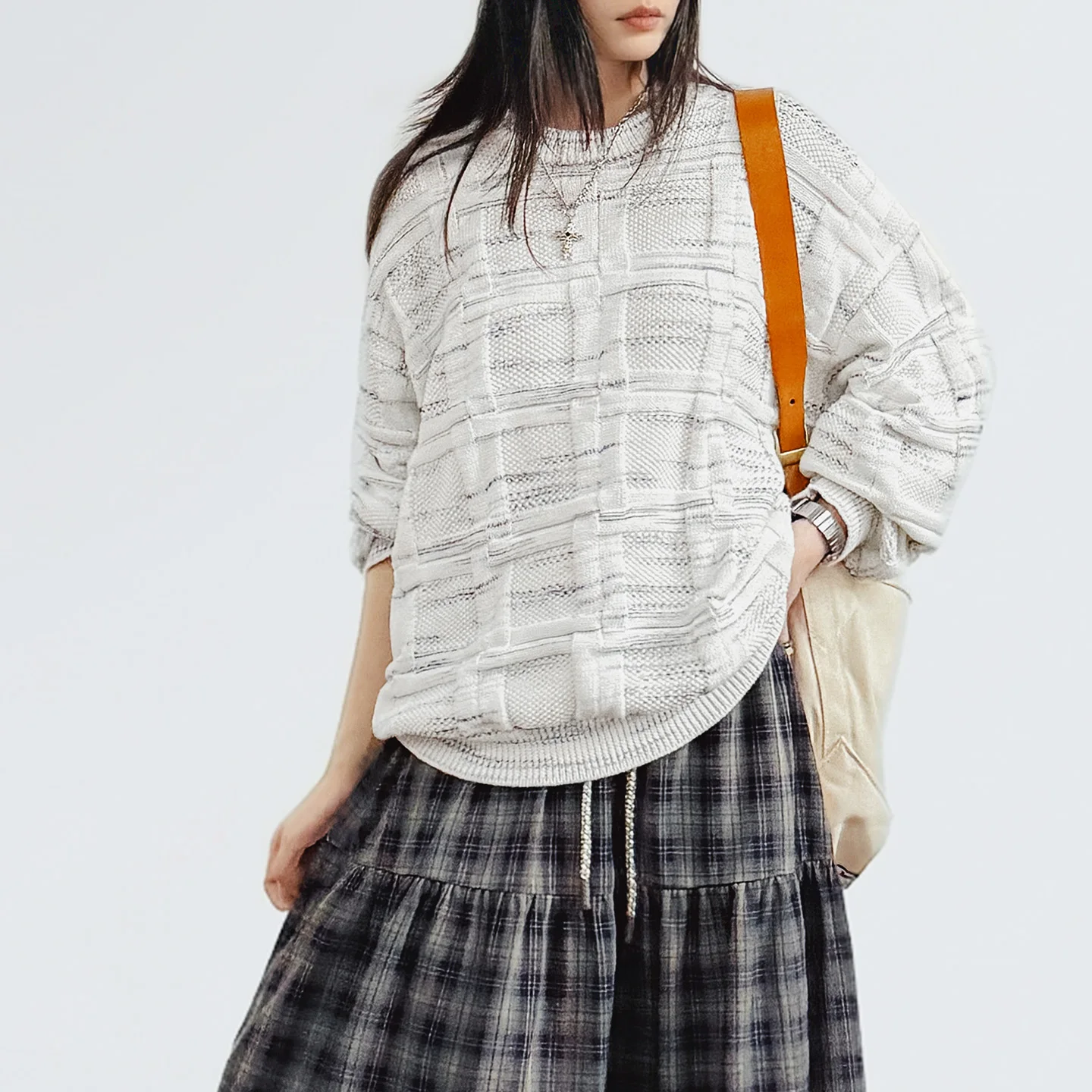 Women's Loose Fit Jacquard Knit Pullover Sweater Crewneck