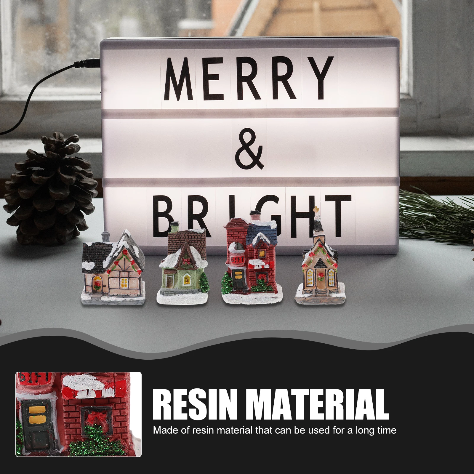 

4Pcs Xmas Luminous Decor Resin Craft Adorn for Desktop Living Room Bedroom Holiday Party Resin Ornament Table Decor