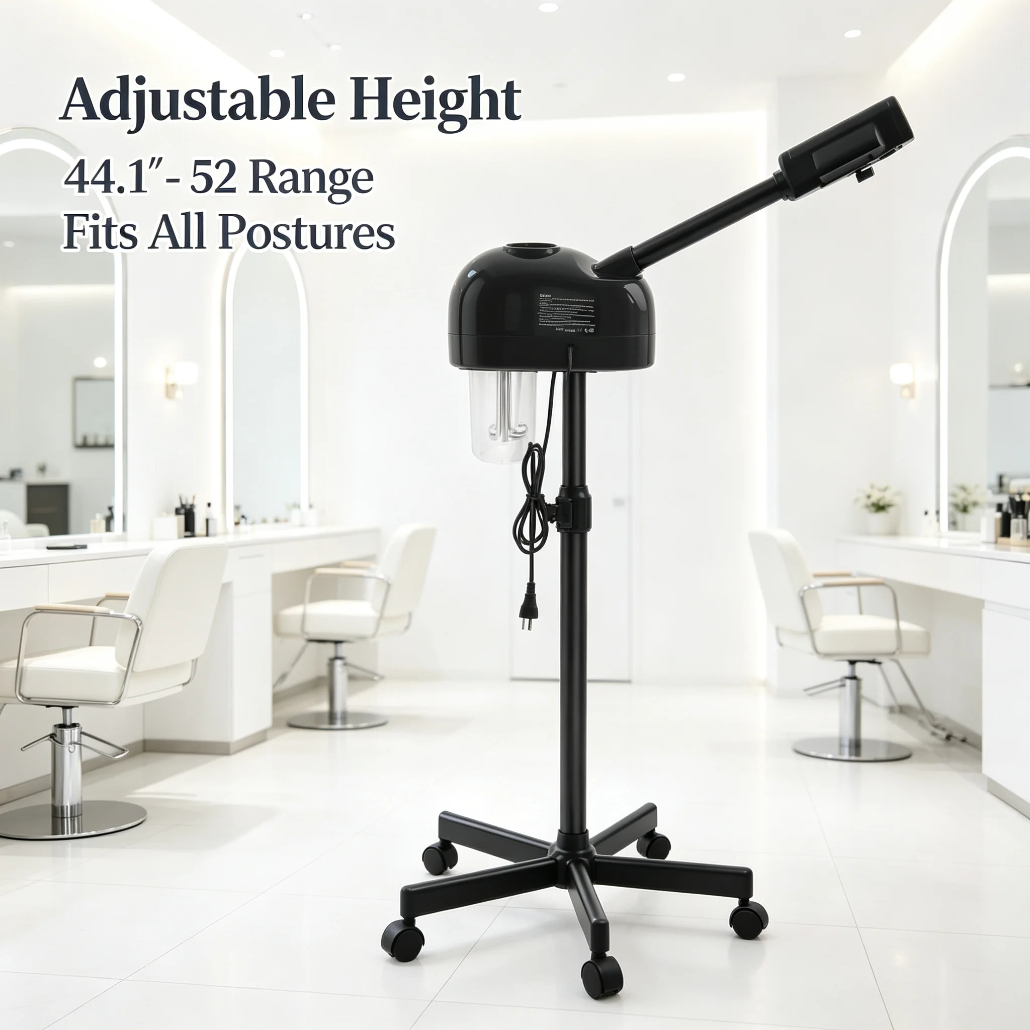 Facial Steamer 800W, Professional Skin Care Steamer with 360° Rotation & Adjustable Height, 0.2Gal Tank, for Salon Beauty Spa Home Use, Black