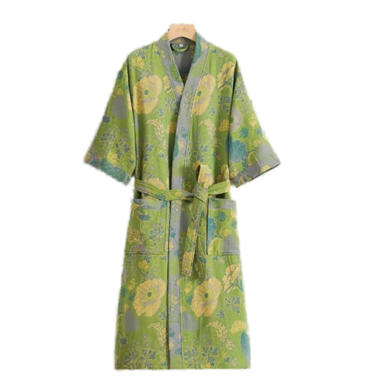 Cotton Gauze Print Kimono Robes Female Home Clothing Spring Summer New Loose Fitting Bathrobe Pajamas Casual Women Sleepwear