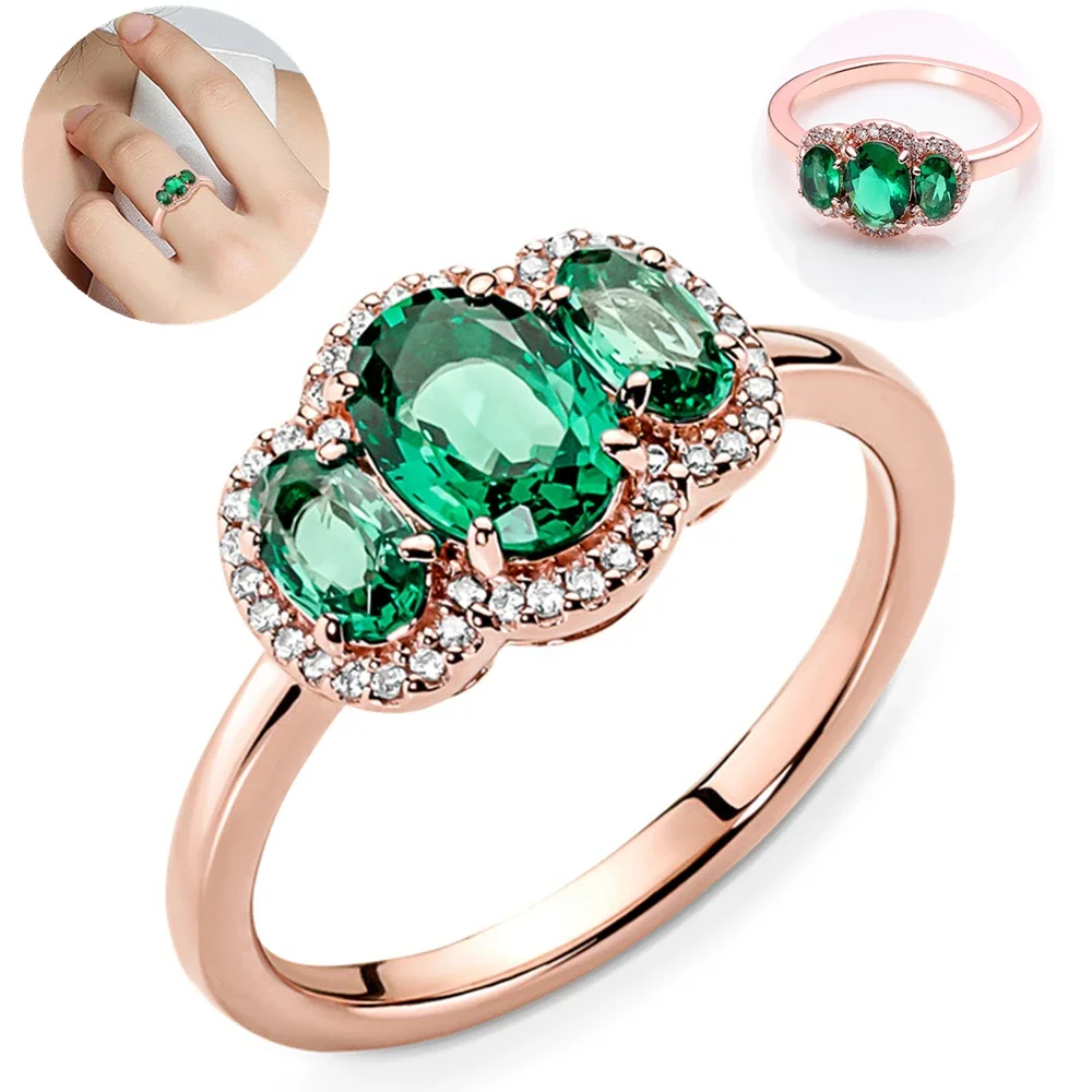 925 Sterling Silver Ring Rose Gold Plated Zircon Sparkling Princess Wishbone Heart Ring Women Original Fine Jewelry