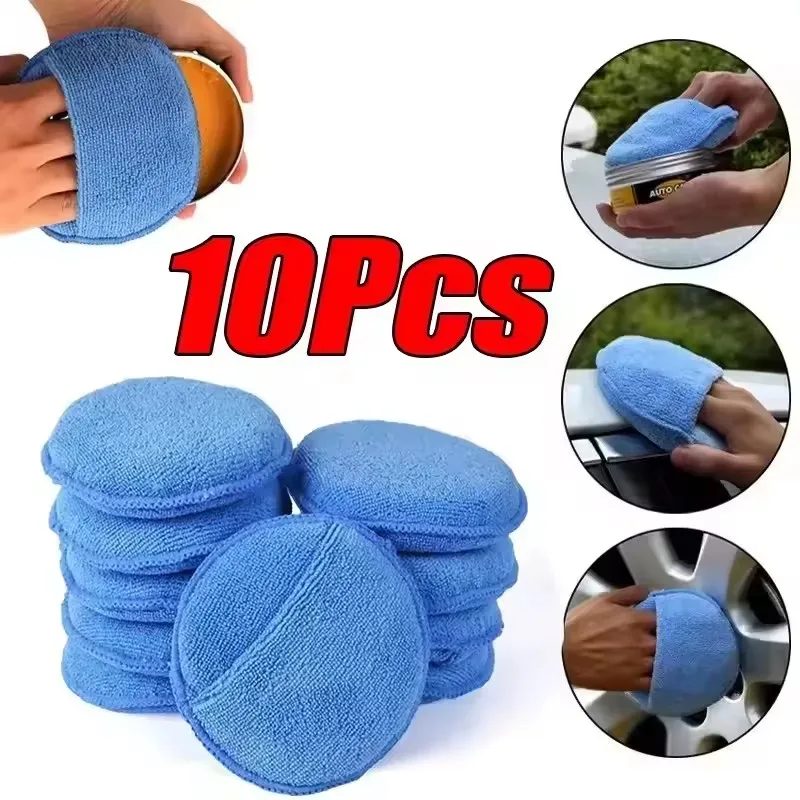 1/5/10Pcs 5 Inch Microfiber Car Wax Applicator Pad Ultra Soft Polishing Sponge with Finger Pocket Auto Detailing Cleaning Pad