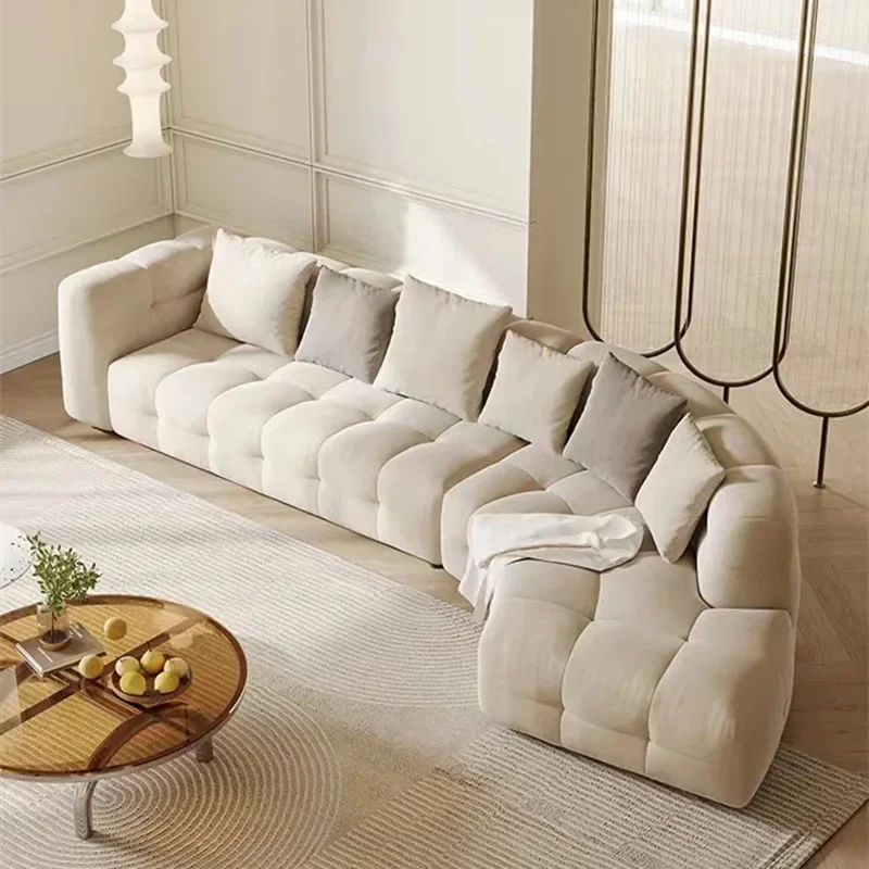 Cream Style Living Room Fabric Sofa Nordic Style Three-person Multi-person Sofa Special-shaped Arc