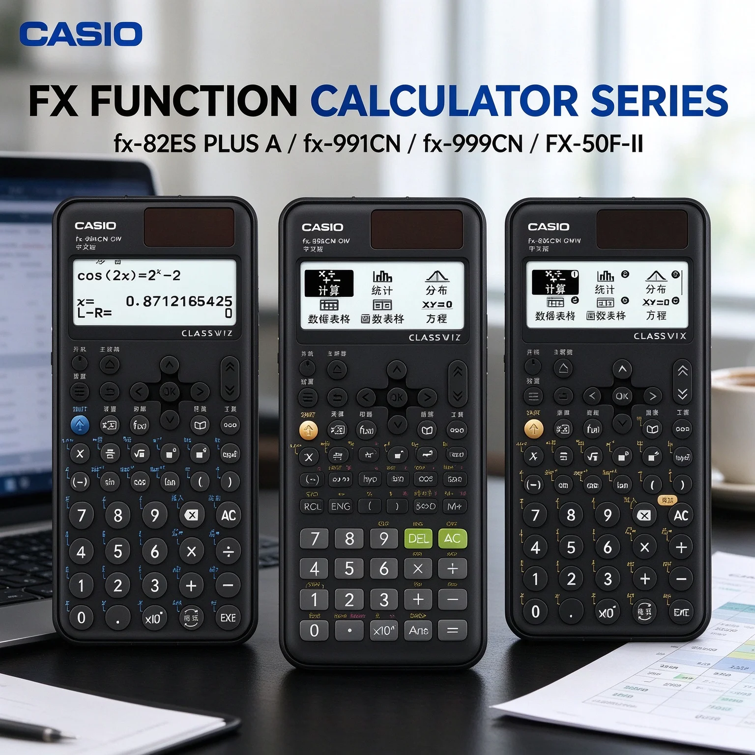 Casio Easy Carry Math Calculator FX-82ES/FX-991/FX-991CN-CWII/FX-999CN-CW/FX-999CN-CWII/FX-50F/MH-12, for exam use