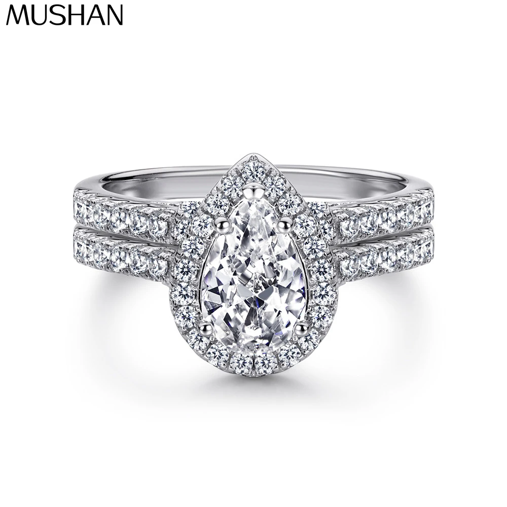 

MuShan Brand Jewelry 925 Sterling Silver Ring Cubic Zirconia 5A Triangle Casual for Women Real Gold Plated Fine Jewelry Rings
