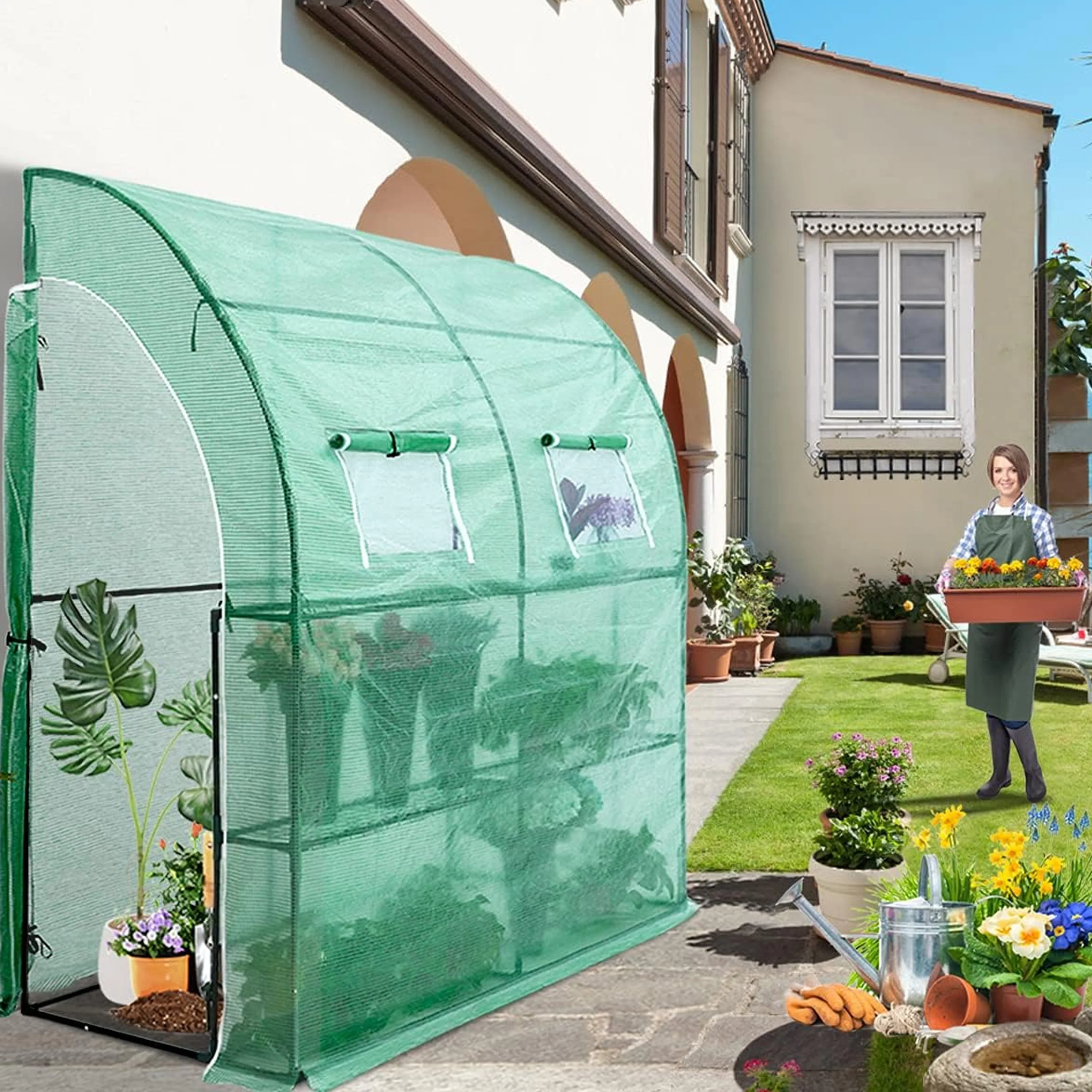 2025Half of the greenhouse is used for growing vegetables, providing warmth, protection from rain, and shading.