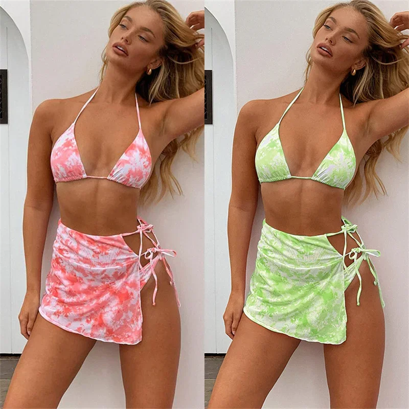 4 Kleuren Sexy Bikini Set 3 Stuk Badmode Badpak Vrouwen Halter Print Bikini Set Badpak Bikini Vrouwelijke bikini Mujer