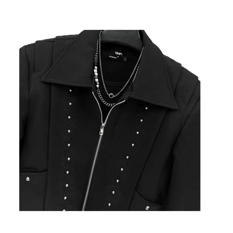 WVGA Spring Autumn New Men's Tide High Street Embroidery Short Jackets Niche Chic Casual Rivet Turn-down Collar Coats Ins W12855