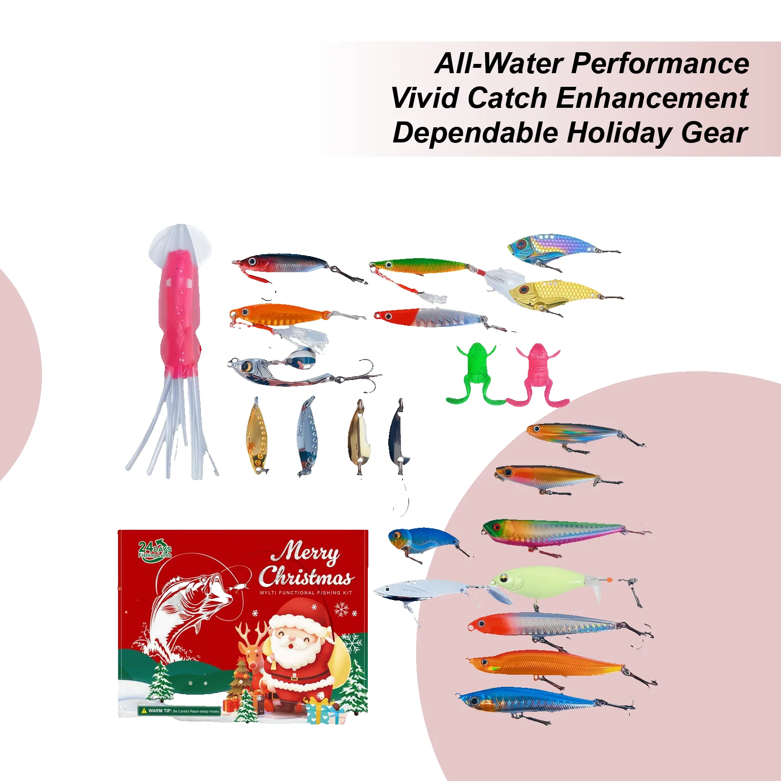 

Календарь обратного отсчета до Рождества, аксессуары для рыбалки, 24-дневные приключенческие приманки, рыболовные снасти, календарь обратного отсчета на Рождество для мужчин