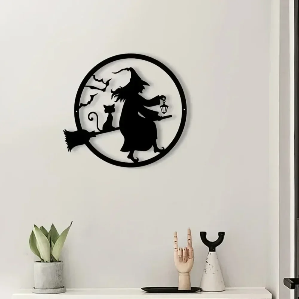 

Iron Witch Metal Wall Hanger: Captivating Black Halloween Decoration for Front Porch and Home. Eerie and Cheerful Door Adornment