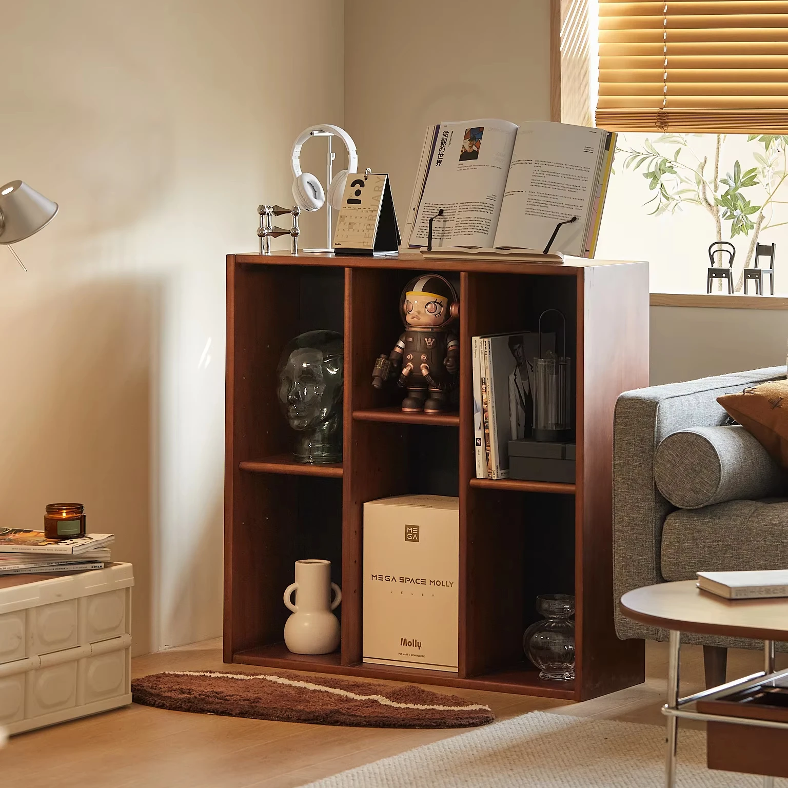 Living room tableware display cabinet, solid wood modular cabinet