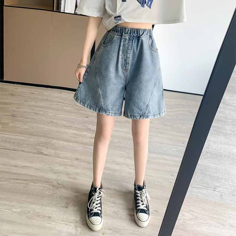 Casual Summer Bermuda Denim Shorts For Women 5XL 6XL Loose Big Size Wide Leg Short Femme Jeans Elastic Waist Midi Ladies Shorts