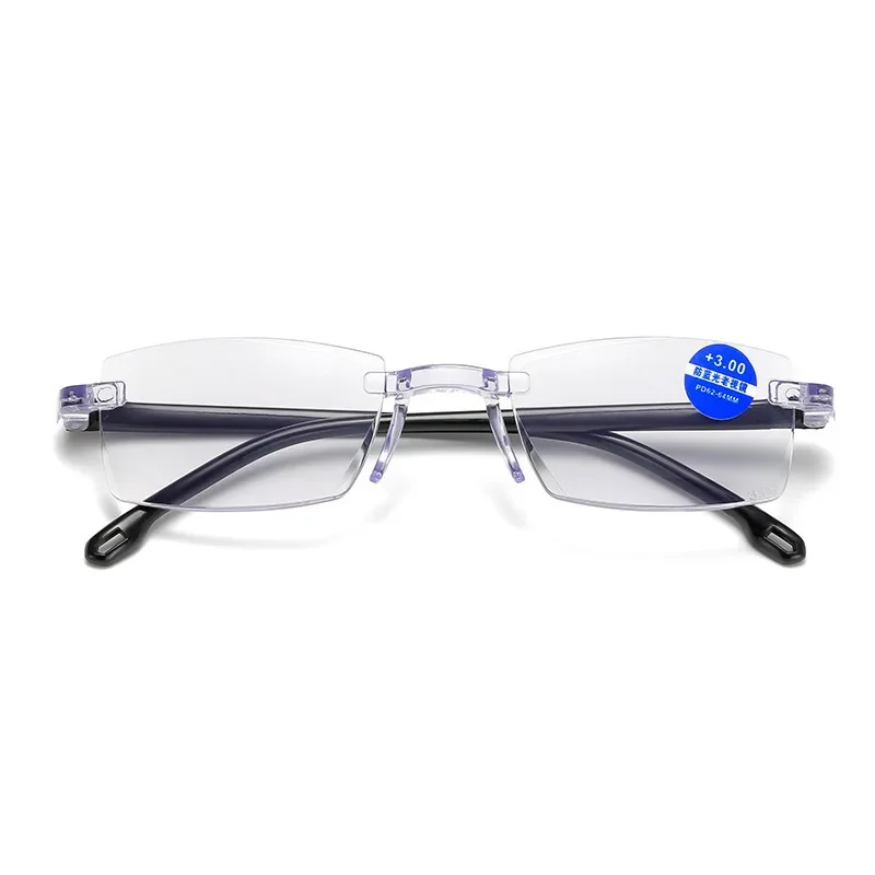 Gafas de lectura sin montura para personas mayores, anteojos de lectura para miopía, antiluz azul, graduadas para negocios, presbicia, 0 -100 -350