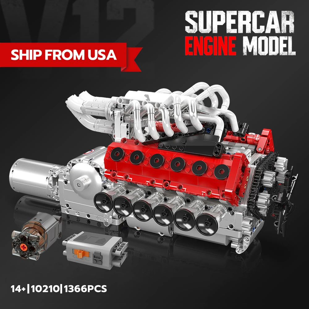 

[LOCAL WAREHOUSE] V12 Engine Building Block Set, Car building blocks for adults,10210, 1366PCS