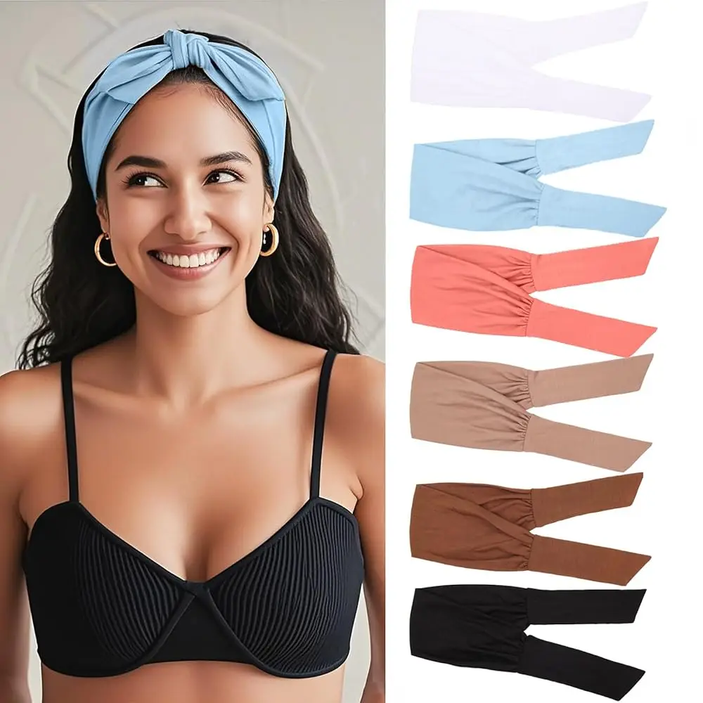 

6-Piece Adjustable Knotted Non-Slip Elastic Headbands for Women's Workout, Yoga, Running & Sport